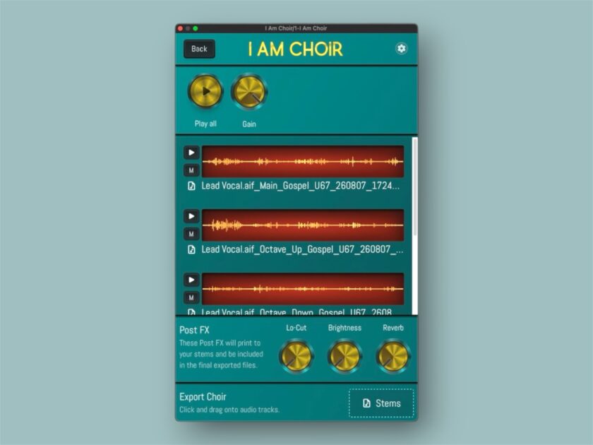 The interface of AM I AUDIO's I AM CHOIR